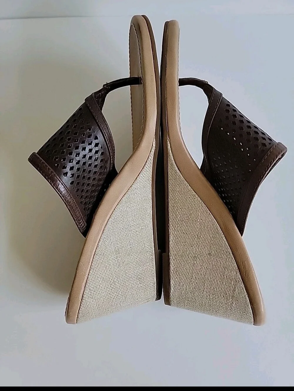 UGG Solena Wedge Sandals Brown Leather Lattice - Open Toe